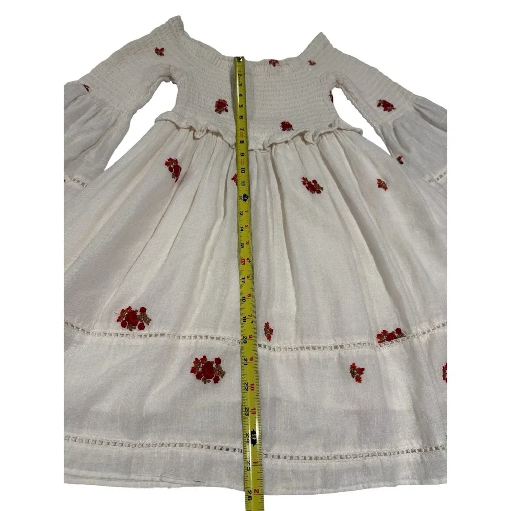Free People Dress Women's S/P White Off Shoulder Bell‎ Sleeves Embroidered Boho